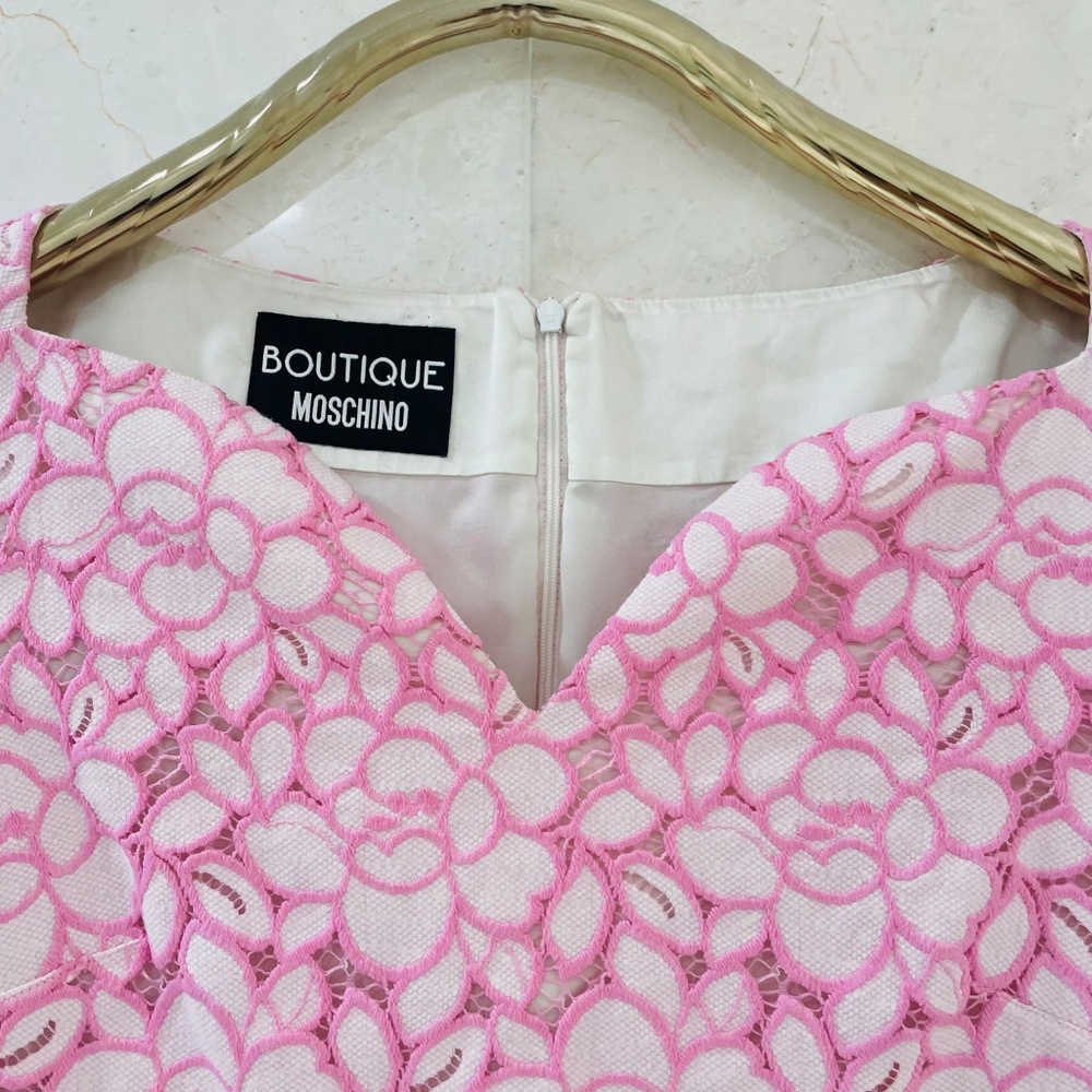 BOUTIQUE MOSCHINO {8} Pink Lavender Dress Cap Sleeve Fitted - Picture 3 of 10